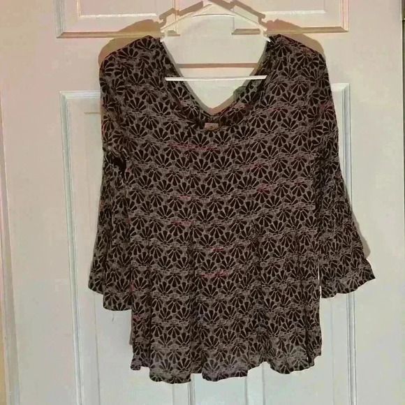 O'Neill Top Small Womens 3/4 Sleeve Boho Peasant Flare Brown Top SZ Small - Picture 1 of 9